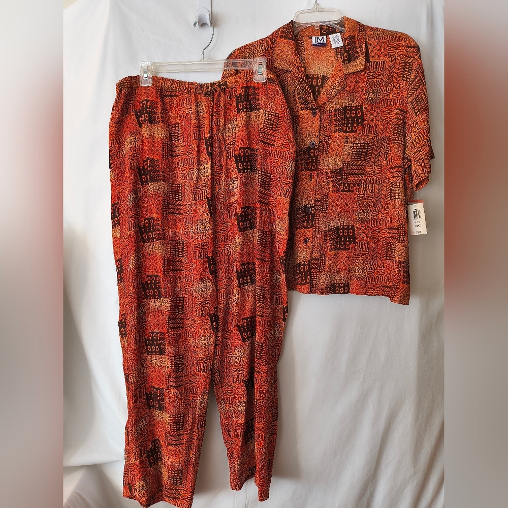 Sahara Stamp Orange and Black Patterned Shirt and Pants Set